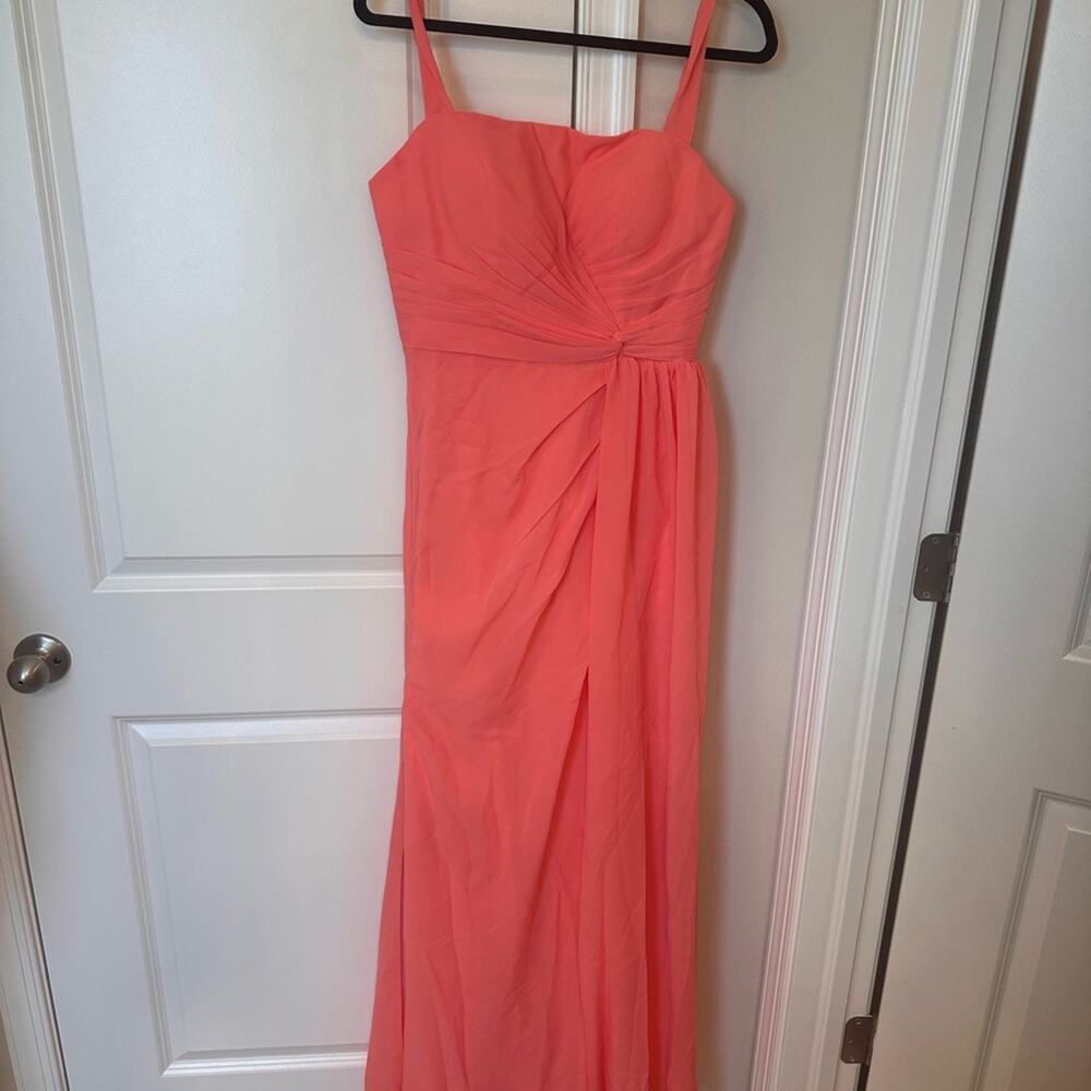 Chiffon Coral Evening Gown - Picture 2 of 10